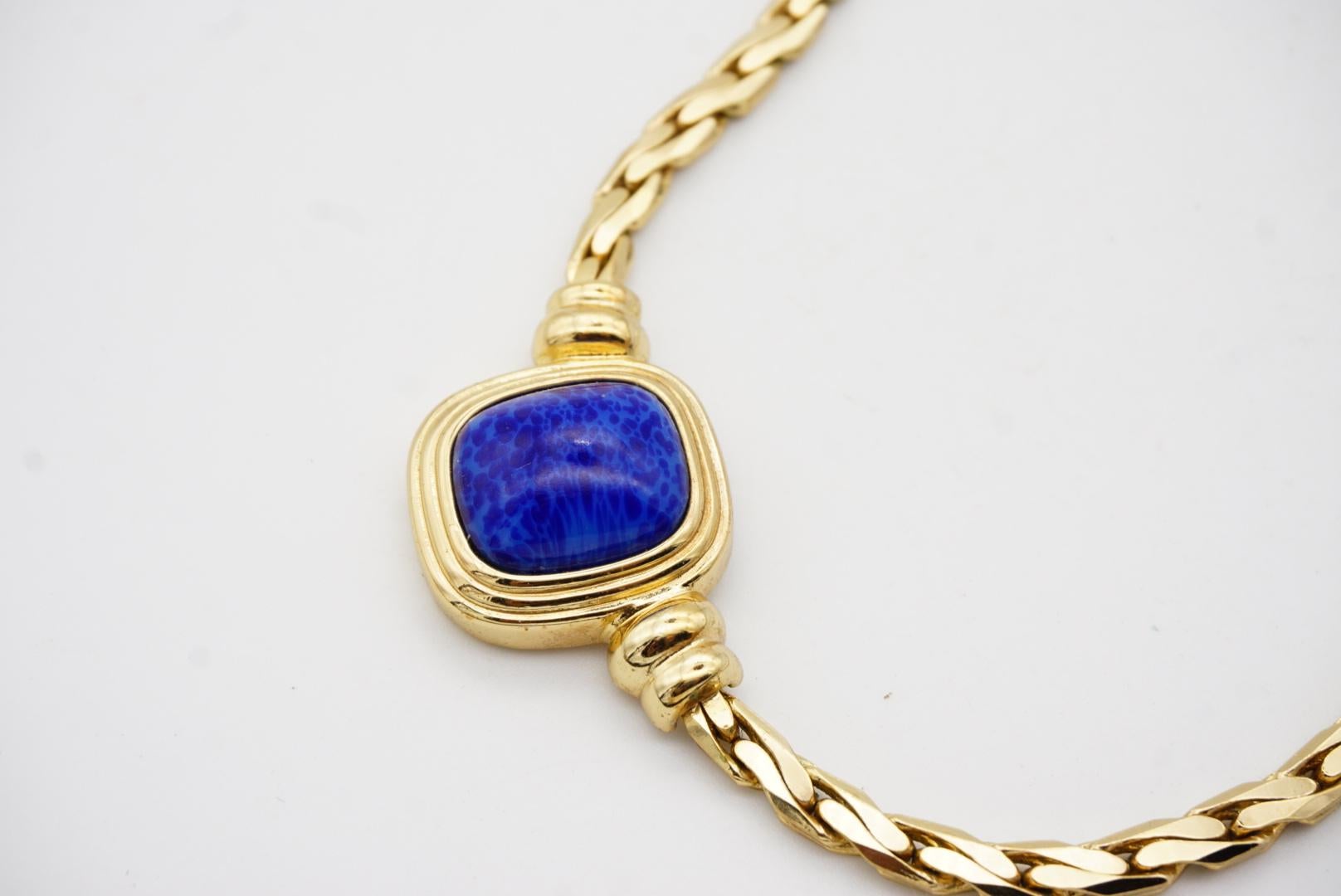 Christian Dior Vintage Lapislázuli Azul Marino Rectángulo Cabujón Ovalado Conjunto Collar Pendientes en venta 10