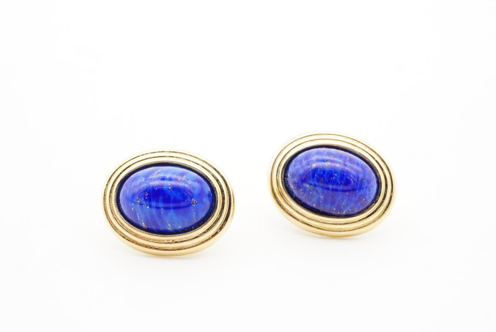 Christian Dior Vintage Lapislázuli Azul Marino Rectángulo Cabujón Ovalado Conjunto Collar Pendientes en venta 13