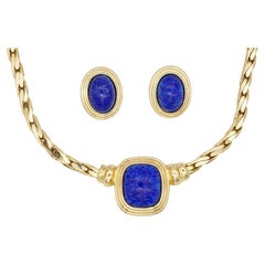 Christian Dior Vintage Lapis Navy Rectangle Oval Cabochon Set Necklace Earrings