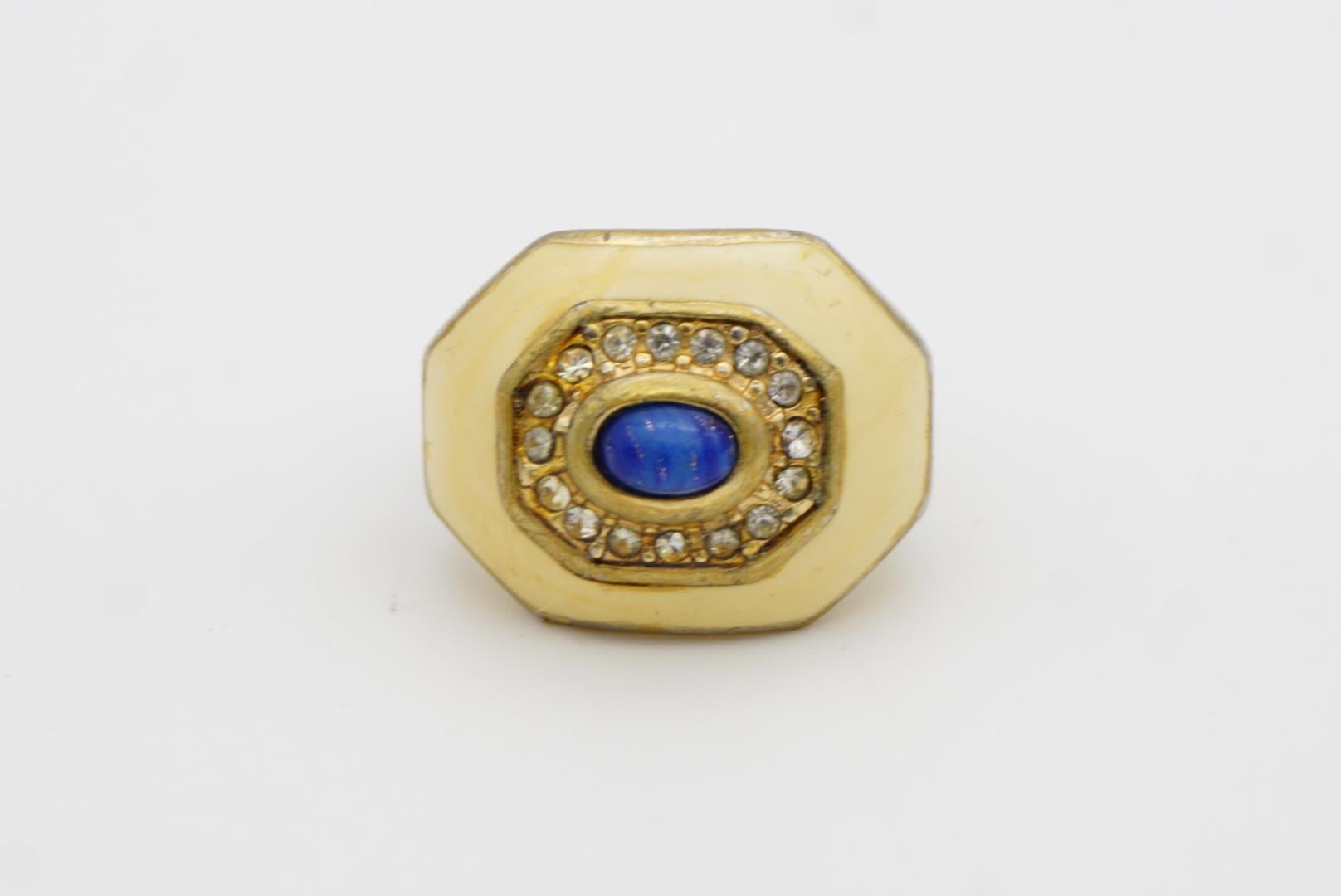 Christian Dior Vintage Lapis Oval Cabochon Yellow Octagon Crystals Ring, US 7 en venta 6
