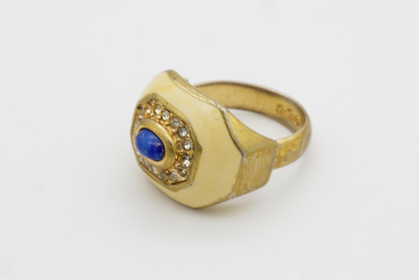 Christian Dior Vintage Lapis Oval Cabochon Yellow Octagon Crystals Ring, US 7 en venta 7
