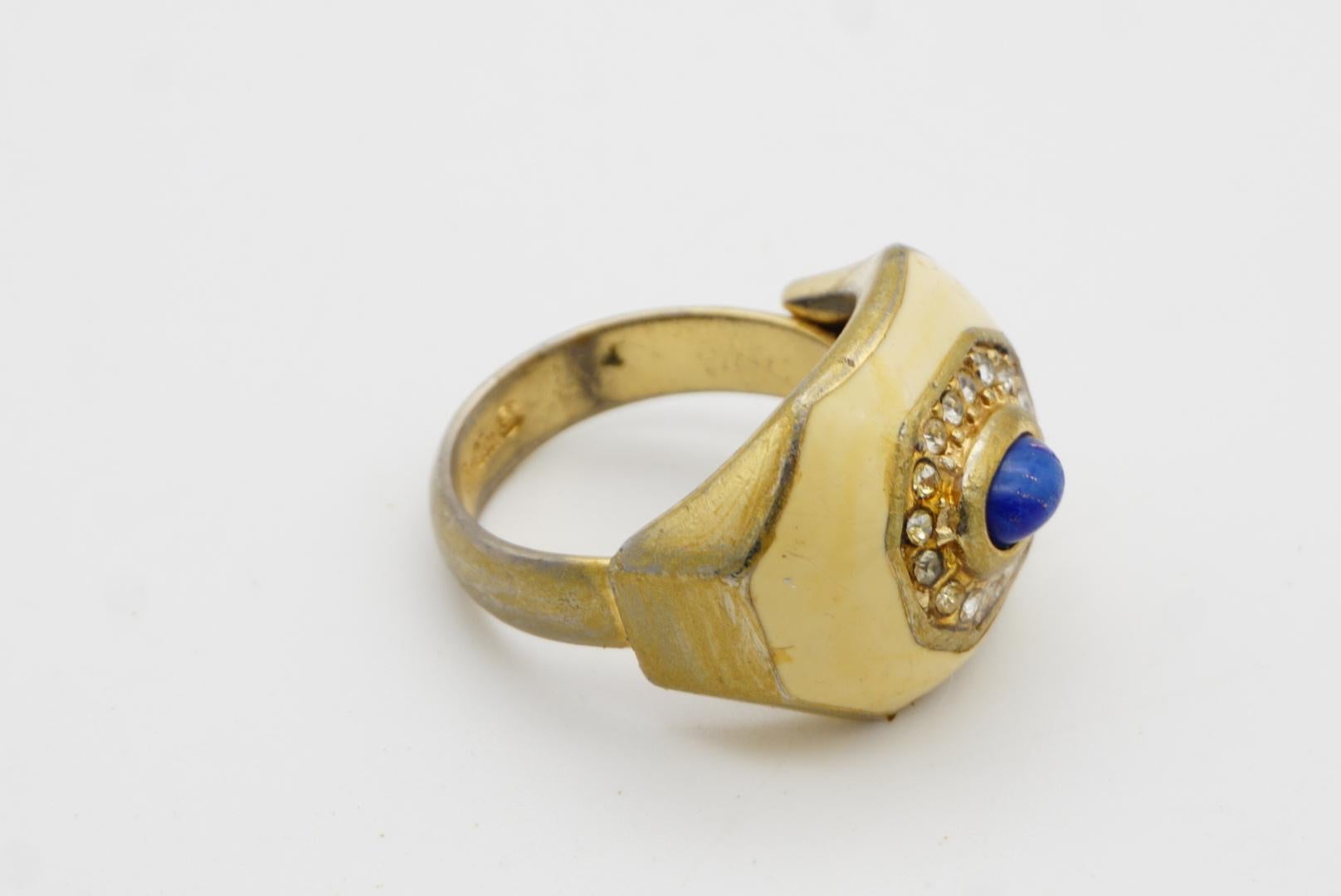 Christian Dior Vintage Lapis Oval Cabochon Yellow Octagon Crystals Ring, US 7 en venta 9