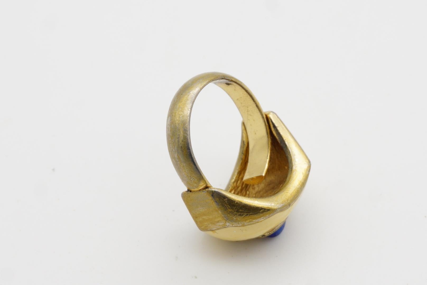 Christian Dior Vintage Lapis Oval Cabochon Yellow Octagon Crystals Ring, US 7 en venta 10