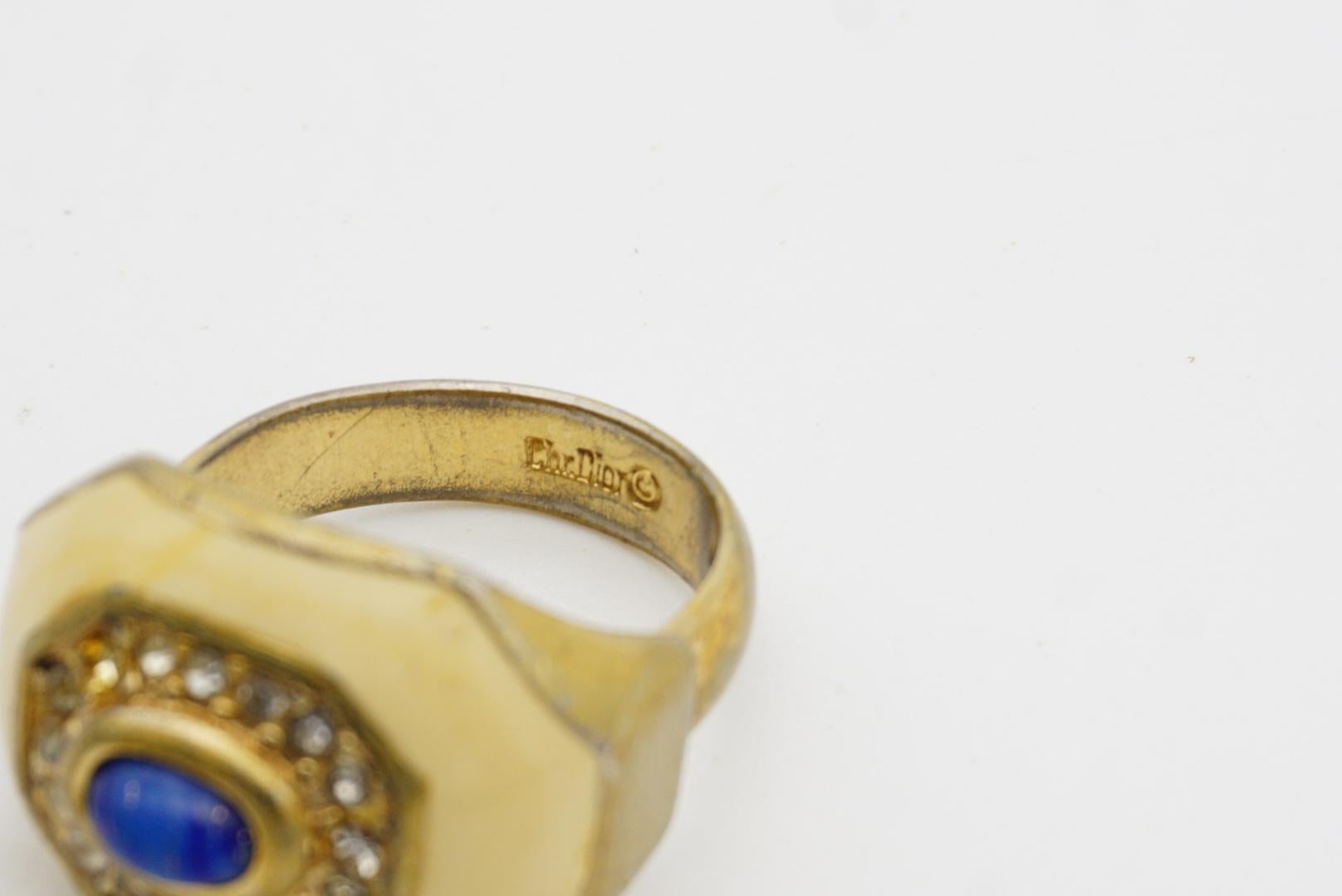 Christian Dior Vintage Lapis Oval Cabochon Yellow Octagon Crystals Ring, US 7 en venta 11