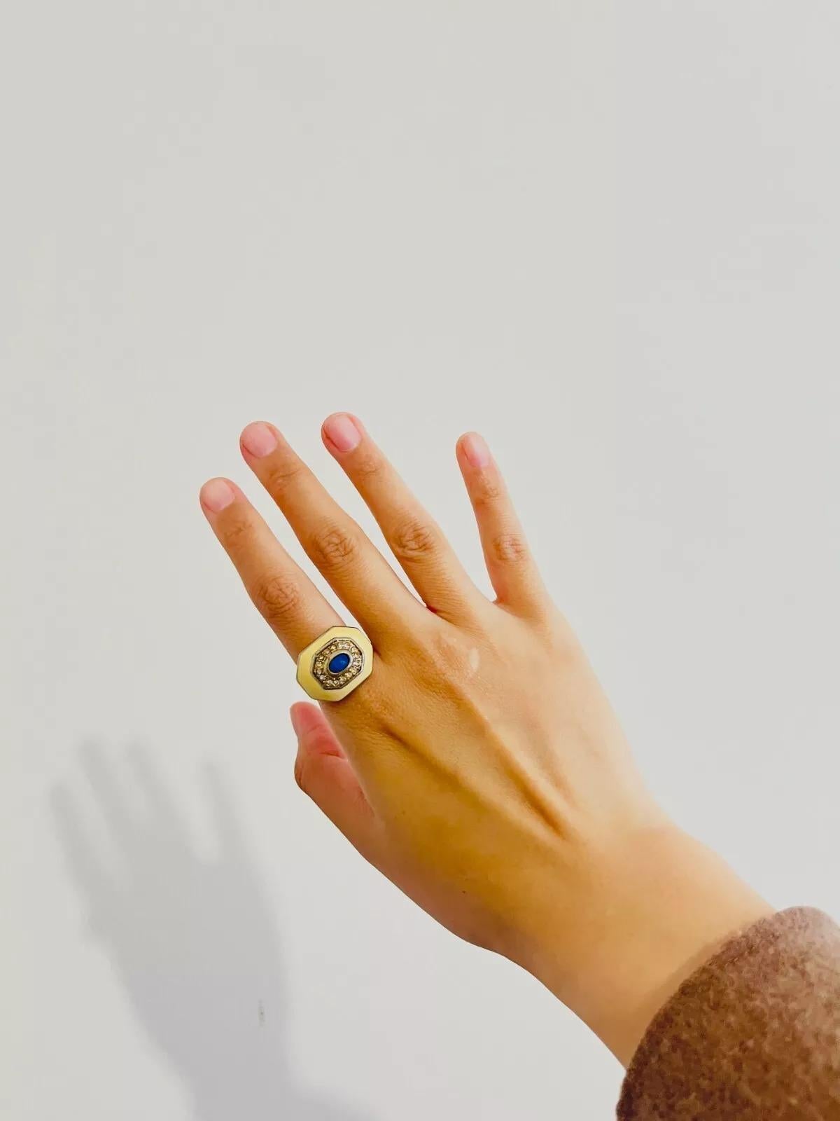 Christian Dior Vintage Lapis Oval Cabochon Yellow Octagon Crystals Ring, US 7 en venta 1