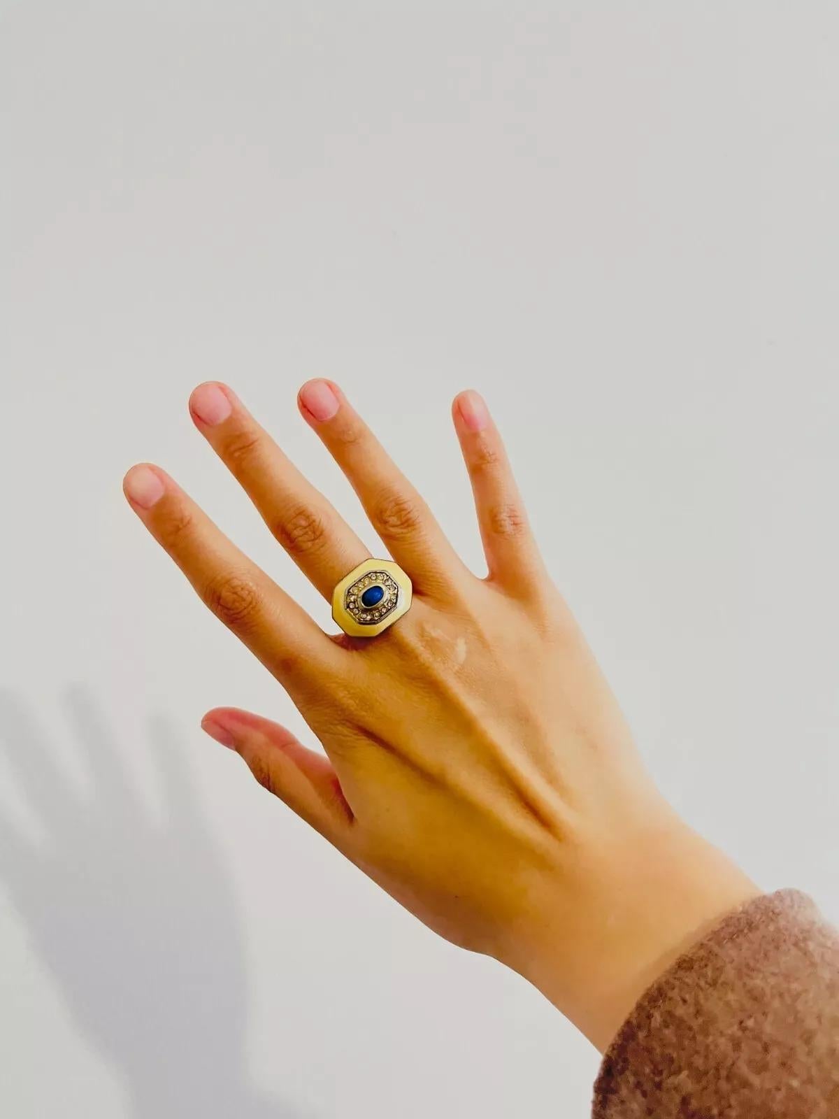 Christian Dior Vintage Lapis Oval Cabochon Yellow Octagon Crystals Ring, US 7 en venta 2