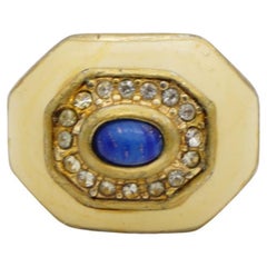 Christian Dior Vintage Lapis Oval Cabochon Yellow Octagon Crystals Ring, US 7