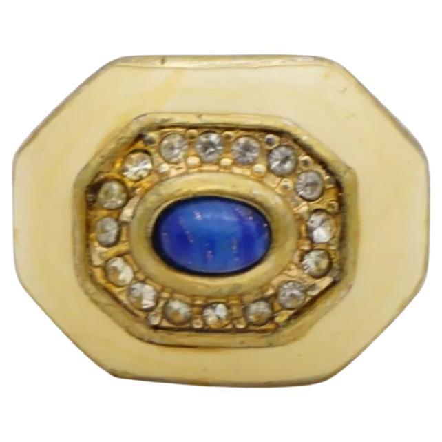 Christian Dior Vintage Lapis Oval Cabochon Yellow Octagon Crystals Ring, US 7 en venta