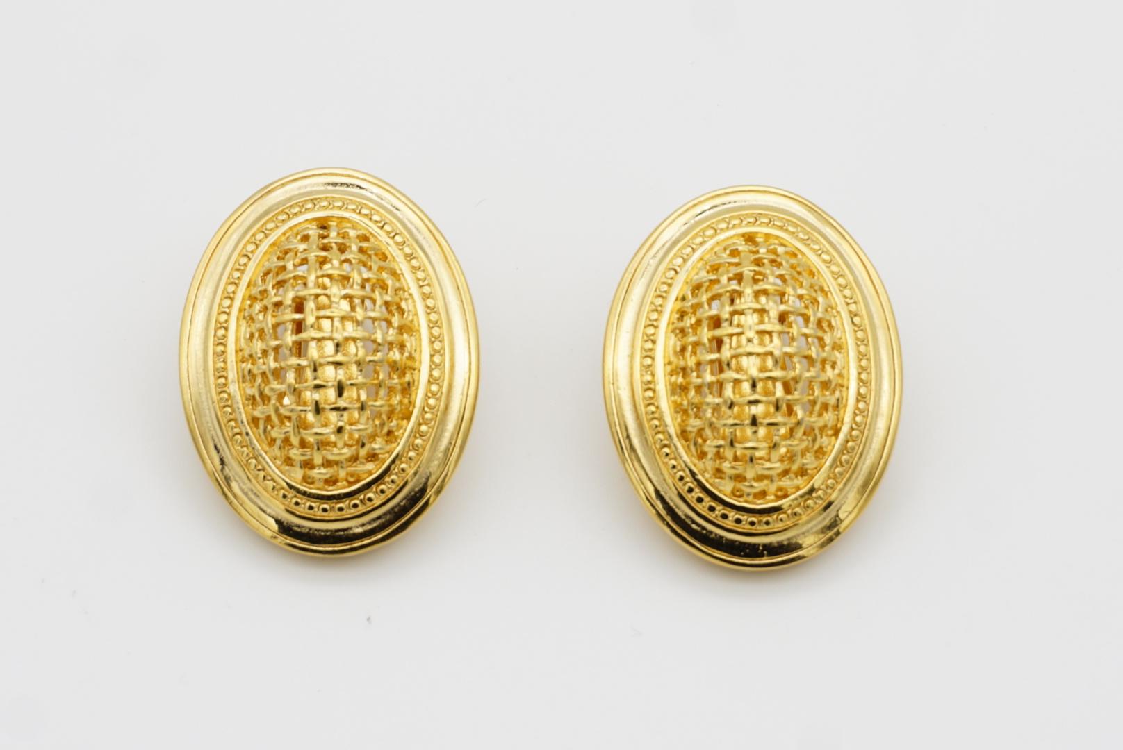 Christian Dior Vintage Large 3D Arch Oval Openwork Mesh Statement Gold Earrings For Sale 5