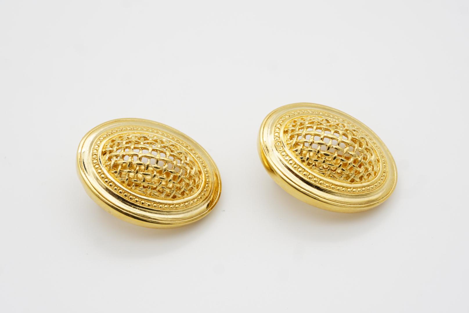 Christian Dior Vintage Large 3D Arch Oval Openwork Mesh Statement Gold Earrings For Sale 6
