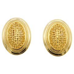 Christian Dior Vintage Large 3D Arch Oval Openwork Mesh Statement Gold Earrings