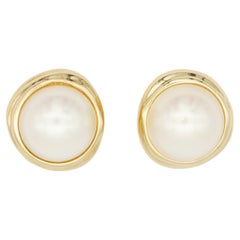 Christian Dior Vintage Large Abnormal Circle Round White Pearl Clip Earrings