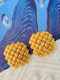 Christian Dior Vintage Large Braided Woven Mesh Openwork Square Chunky Earrings