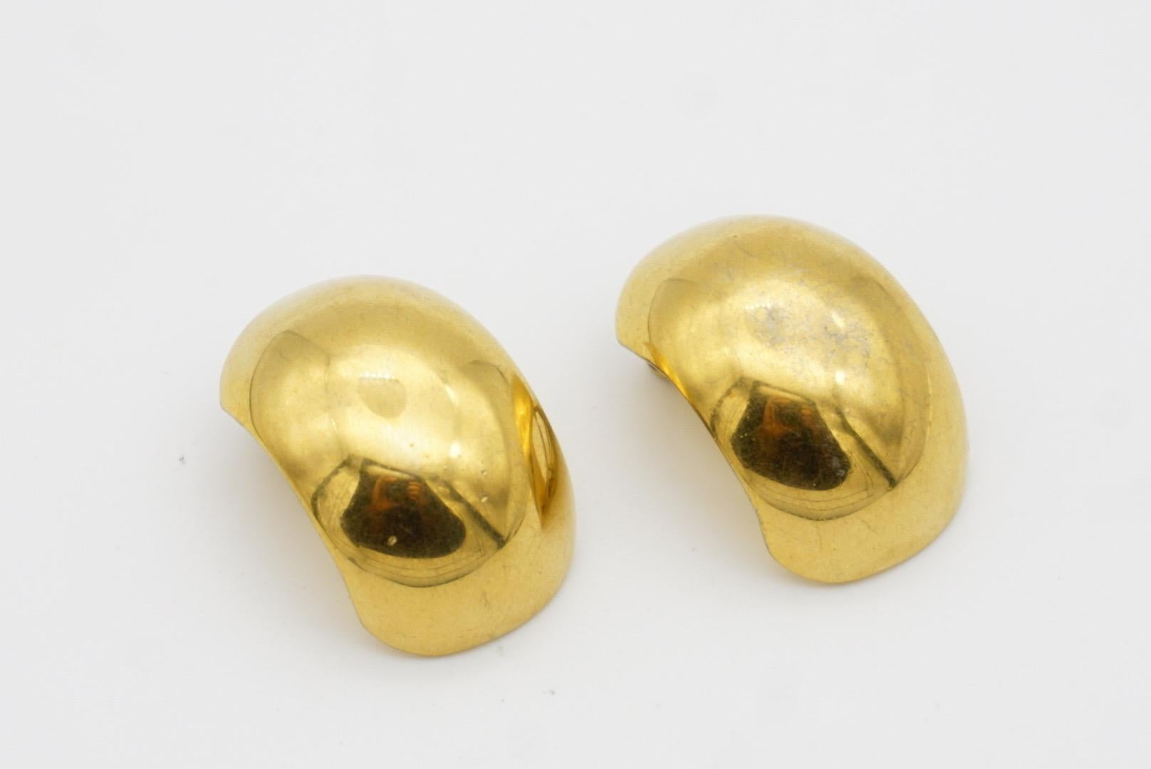 Christian Dior Vintage Large Circle Hoop Glow Demi Semi Dome Clip Gold Earrings For Sale 5