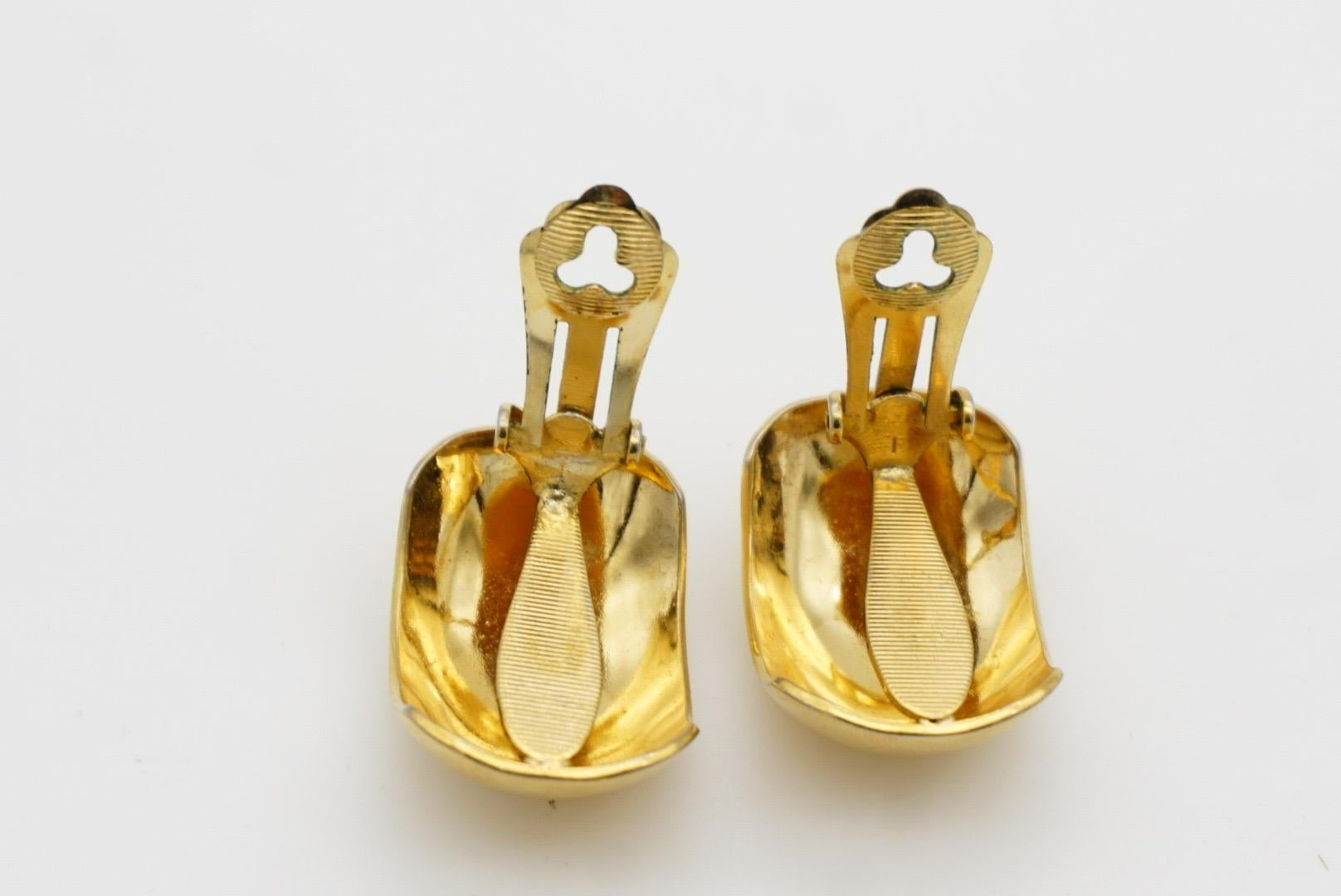 Christian Dior Vintage Large Circle Hoop Glow Demi Semi Dome Clip Gold Earrings For Sale 8