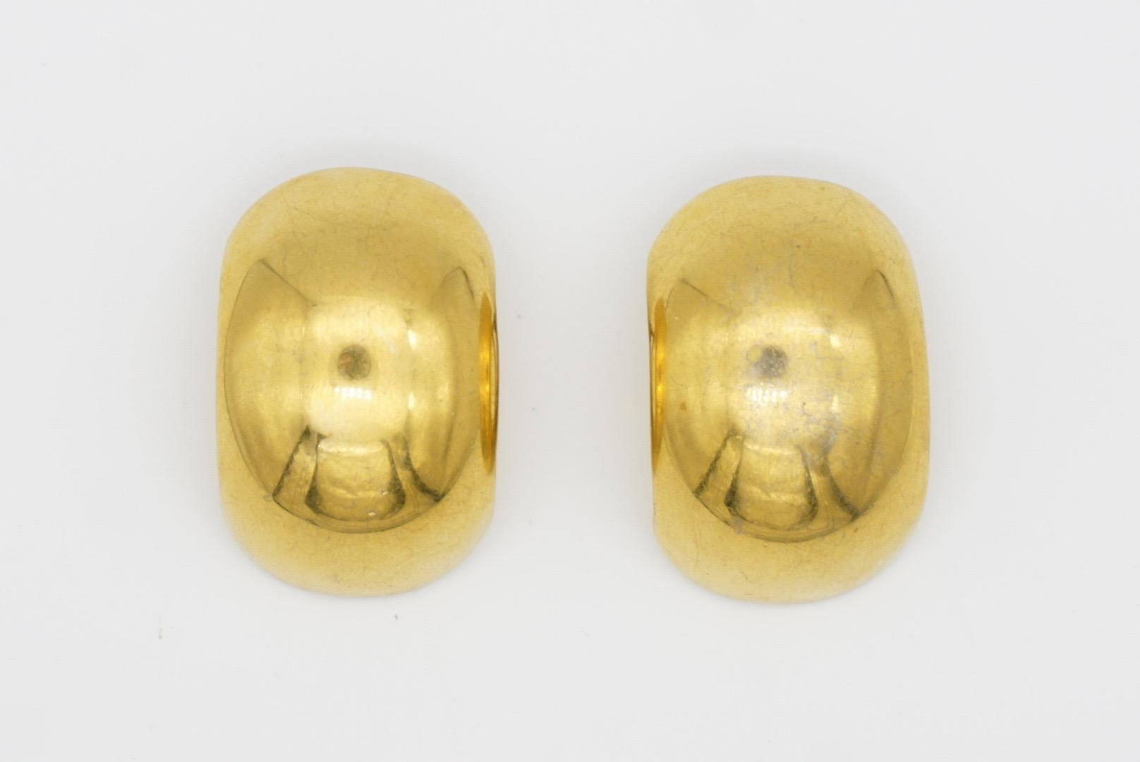 Christian Dior Vintage Large Circle Hoop Glow Demi Semi Dome Clip Gold Earrings For Sale 2