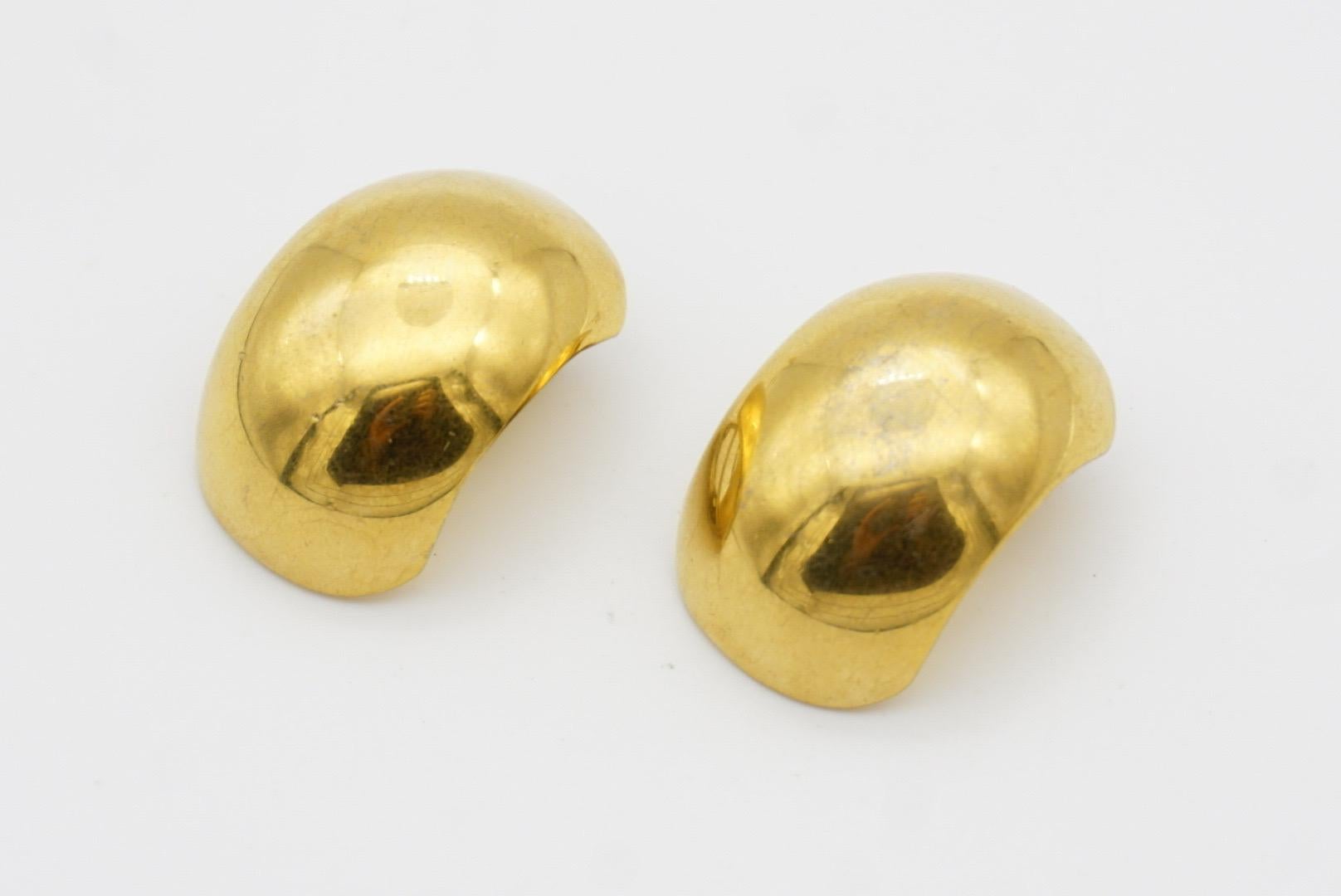 Christian Dior Vintage Large Circle Hoop Glow Demi Semi Dome Clip Gold Earrings For Sale 3