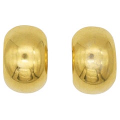 Christian Dior Vintage Large Circle Hoop Glow Demi Semi Domed Clip Gold Earrings