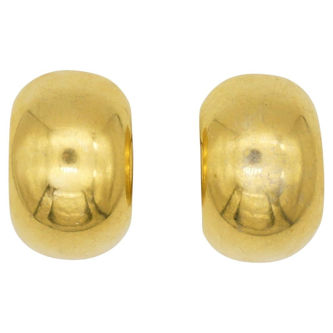 Christian Dior Vintage Large Circle Hoop Glow Demi Semi Domed Clip Gold Earrings