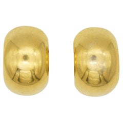 Christian Dior Vintage Large Circle Hoop Glow Demi Semi Domed Clip Gold Earrings