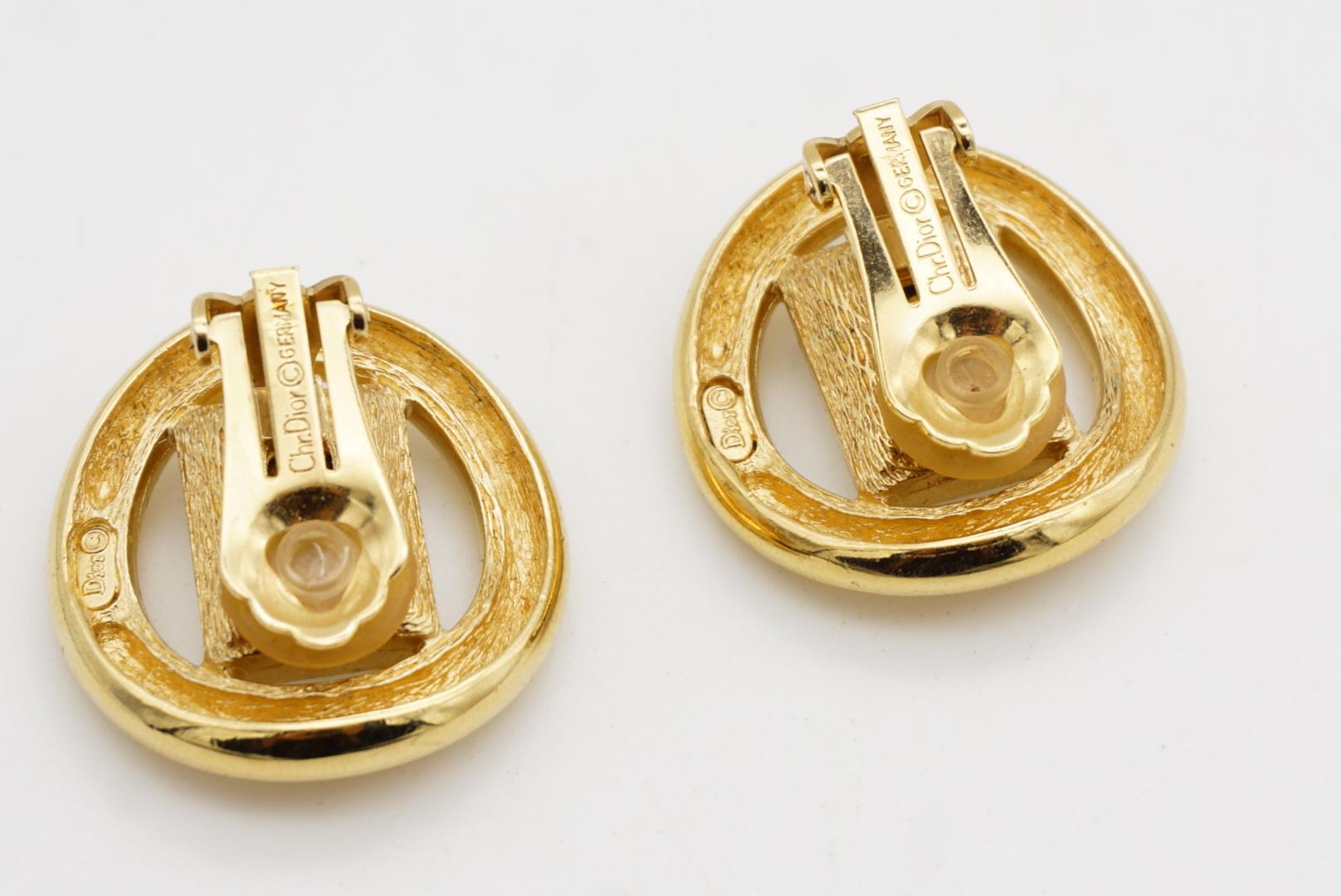 Christian Dior Vintage Großer Kreis Rechteck Funkelnder Kristall Clip Ohrringe im Angebot 5