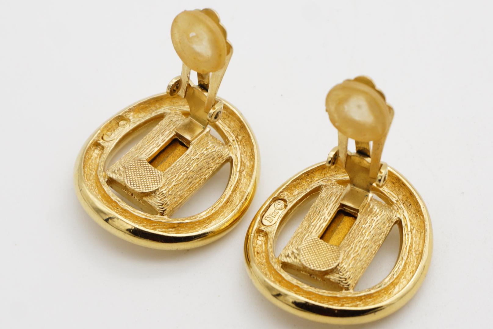 Christian Dior Vintage Großer Kreis Rechteck Funkelnder Kristall Clip Ohrringe im Angebot 7