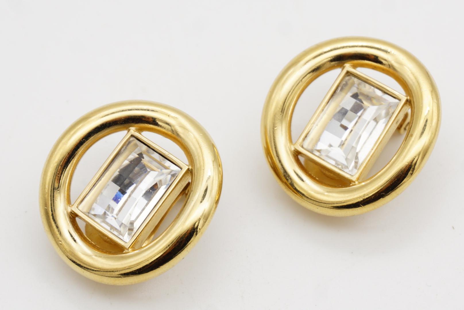 Christian Dior Vintage Großer Kreis Rechteck Funkelnder Kristall Clip Ohrringe im Angebot 3