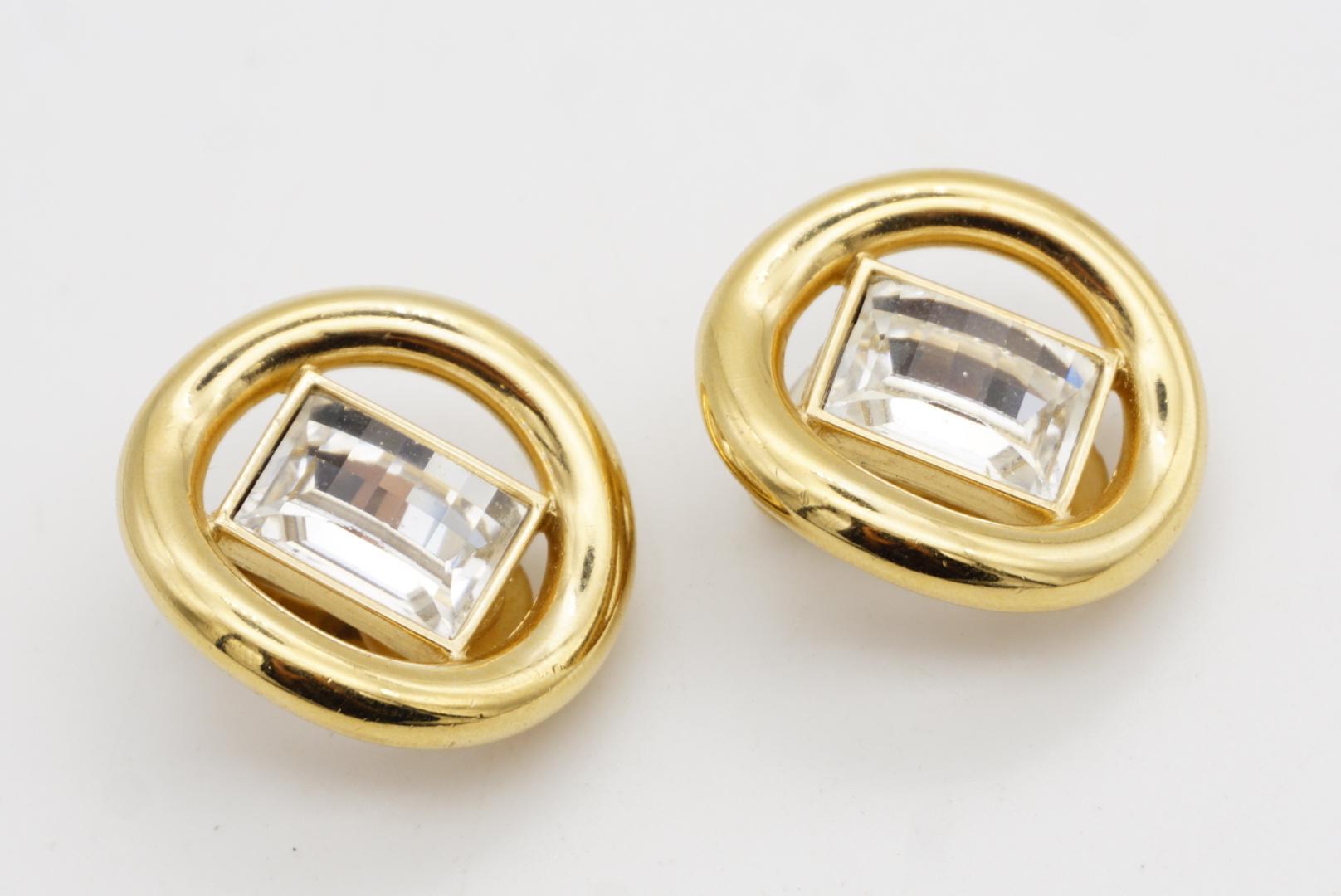 Christian Dior Vintage Großer Kreis Rechteck Funkelnder Kristall Clip Ohrringe im Angebot 4