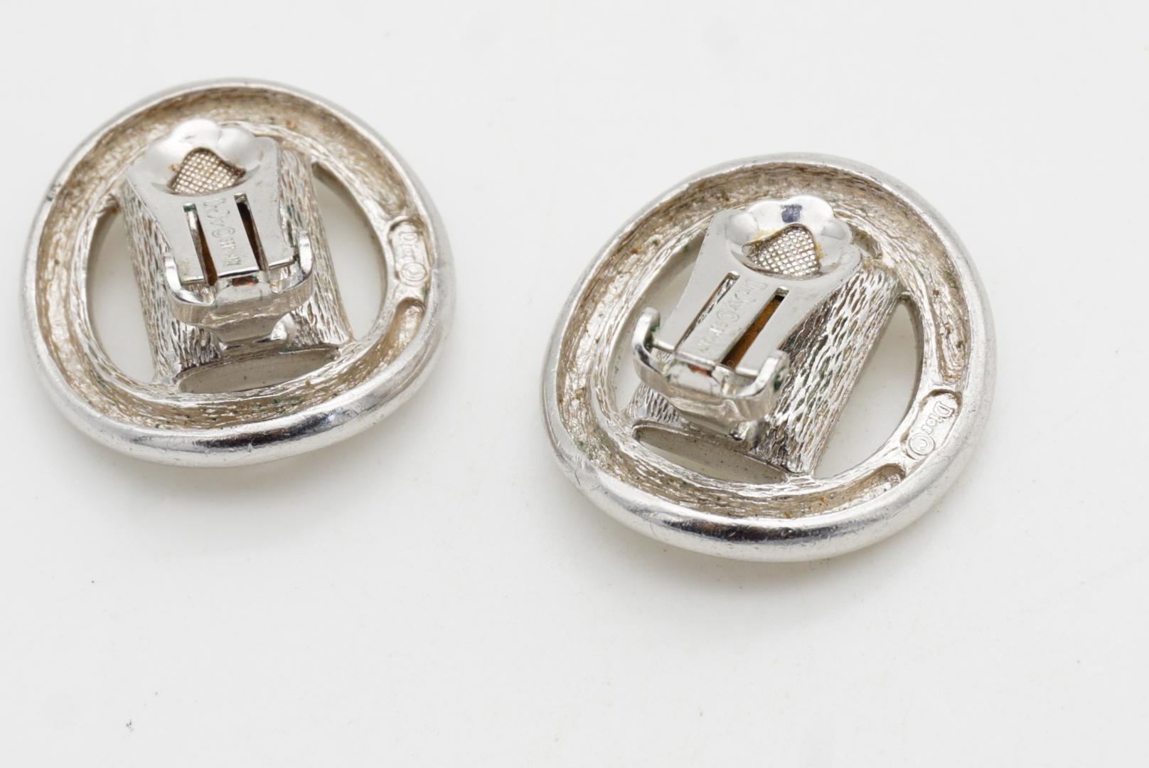 Christian Dior Vintage Gran Círculo Rectángulo Cristal Centelleante Pendientes de Plata en venta 7