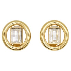 Christian Dior Vintage Large Circle Sparkling Crystals Rectangle Clip Earrings