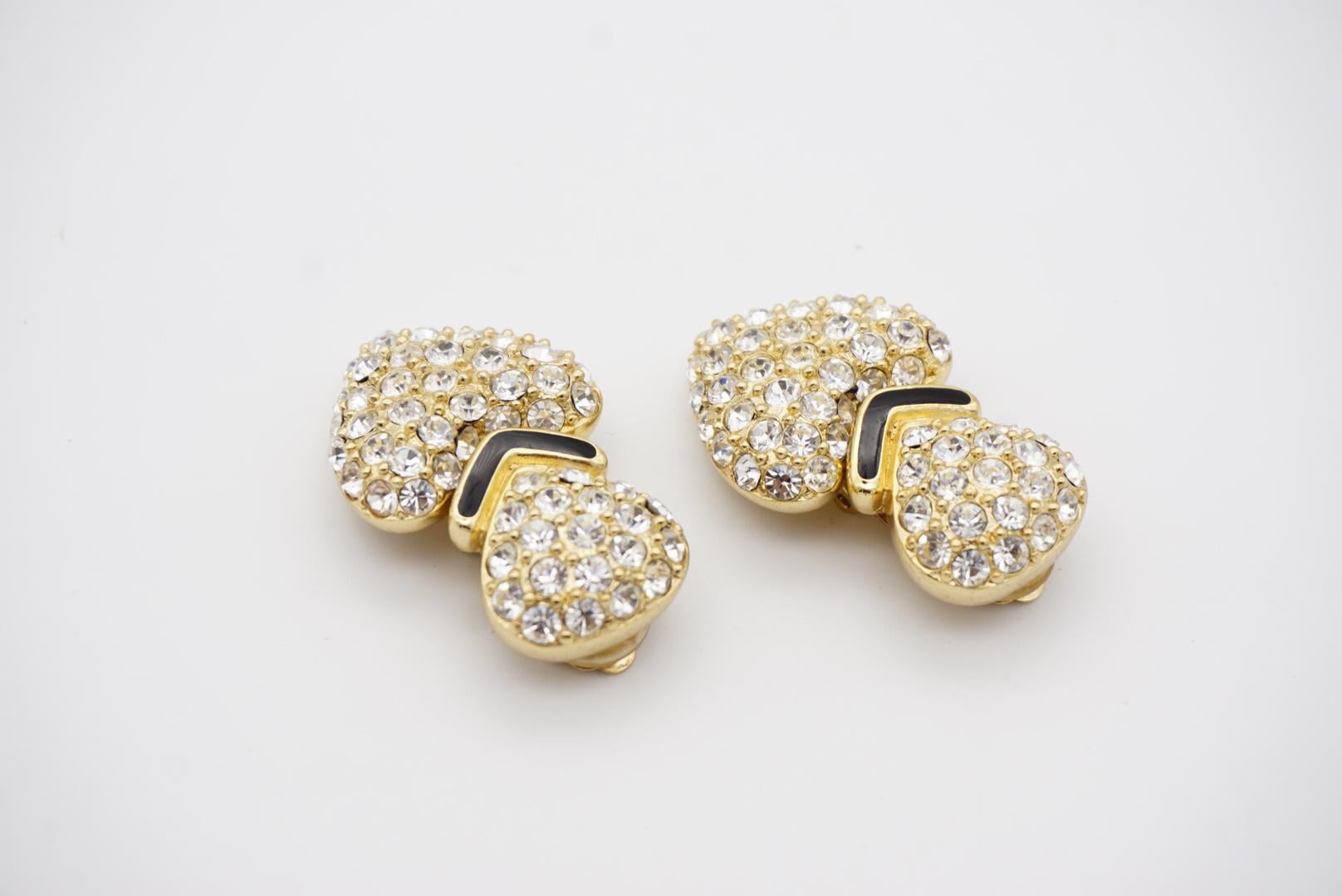 Christian Dior Vintage Large Double Heart Love Whole Crystal Drop Clip Earrings For Sale 3