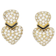 Christian Dior Vintage Große Double Heart Love Whole Kristall-Tropfen-Ohrclips