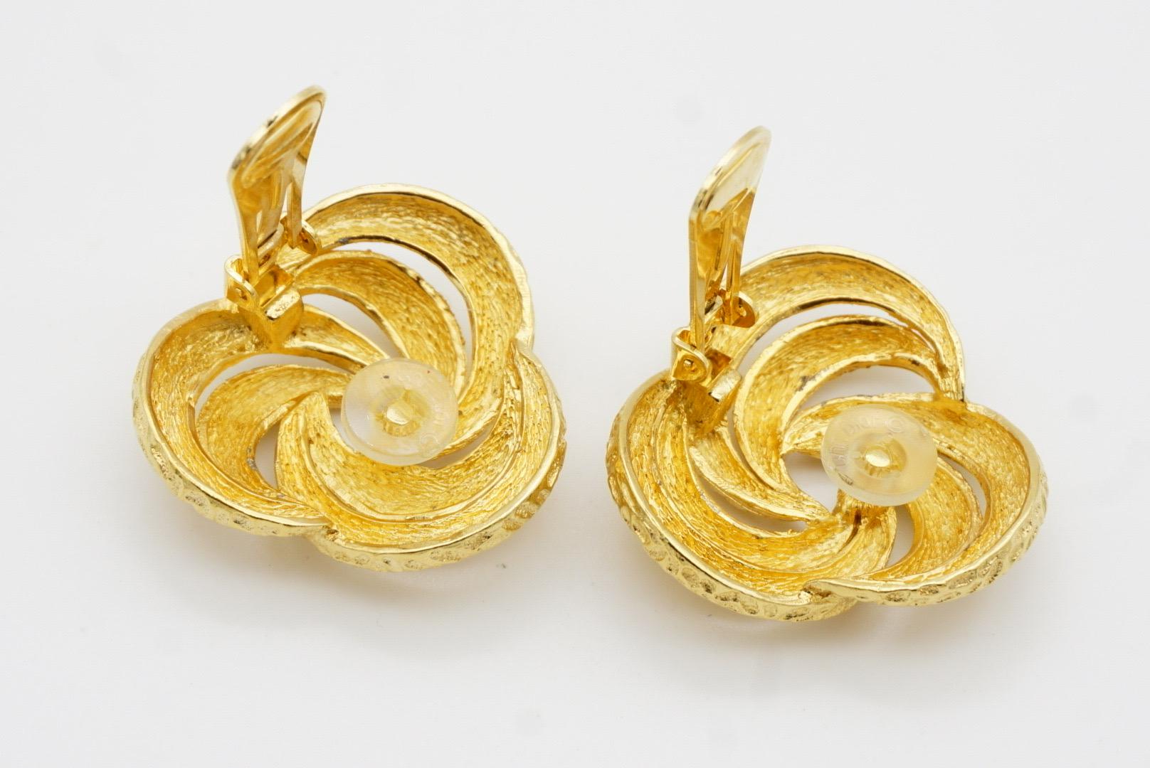 Christian Dior Vintage Große geblümte Trio Kreis Wirbel Twist Seil Clip-Ohrringe im Angebot 9