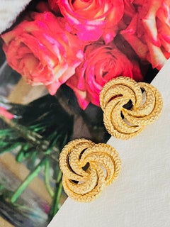Christian Dior Vintage Large Floral Trio Circle Swirl Twist Rope Clip Earrings