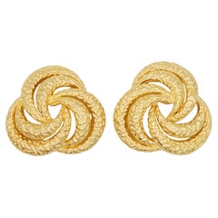 Christian Dior Vintage Large Floral Trio Circle Swirl Twist Rope Clip Earrings