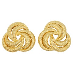 Christian Dior Vintage Large Floral Trio Circle Swirl Twist Rope Clip Earrings