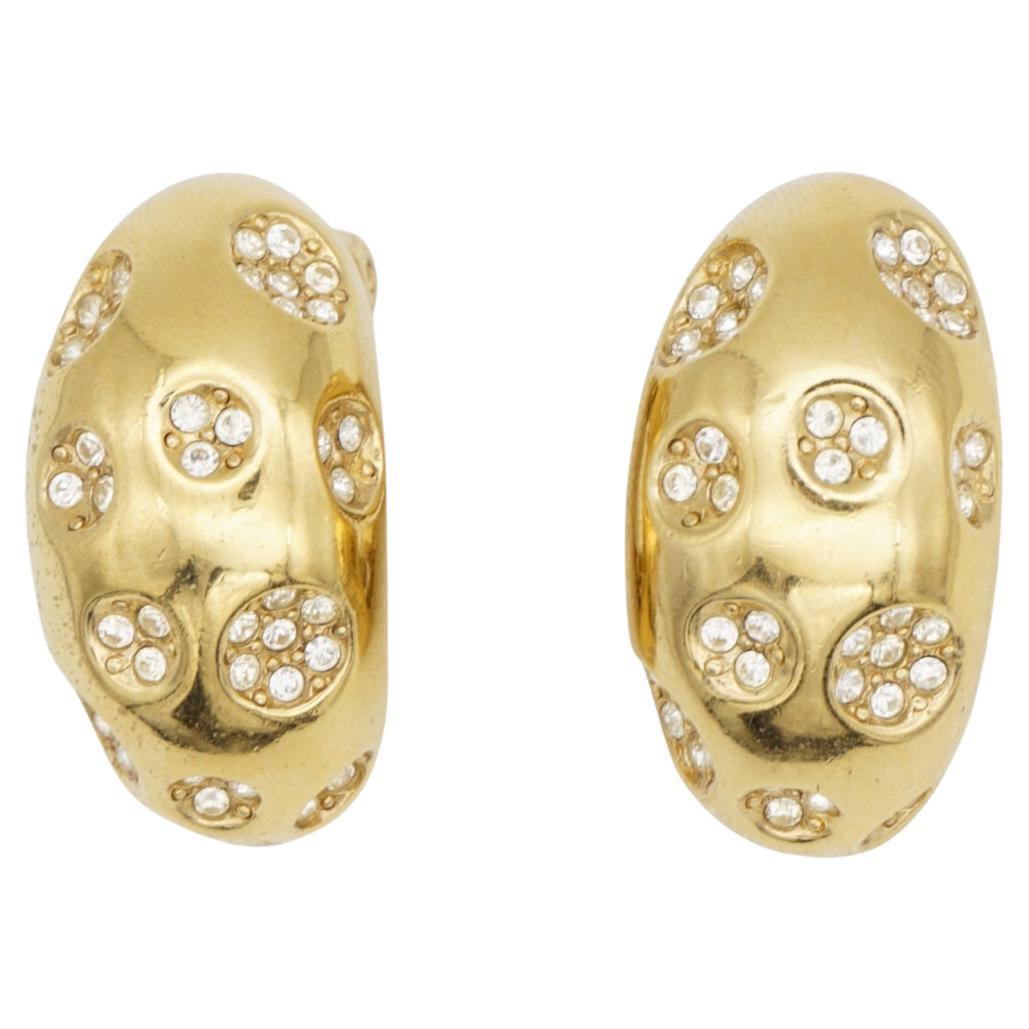 Christian Dior Vintage Large Glow Cluster Kristalle Kreis Hoop Dome Ohrringe im Angebot