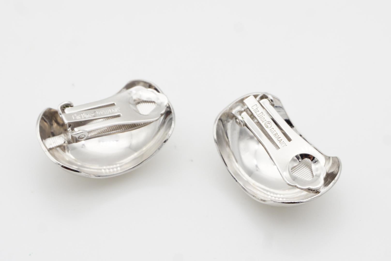 Christian Dior Vintage Large Glow Semi Circle Demi Dome Silver Hoop Earrings 5