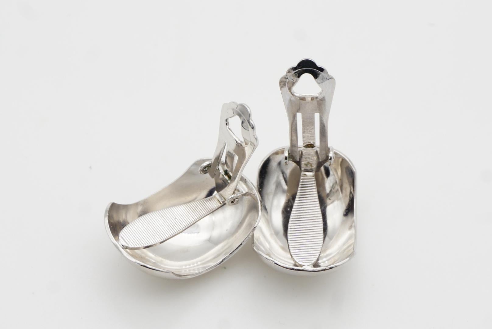 Christian Dior Vintage Large Glow Semi Circle Demi Dome Silver Hoop Earrings 6