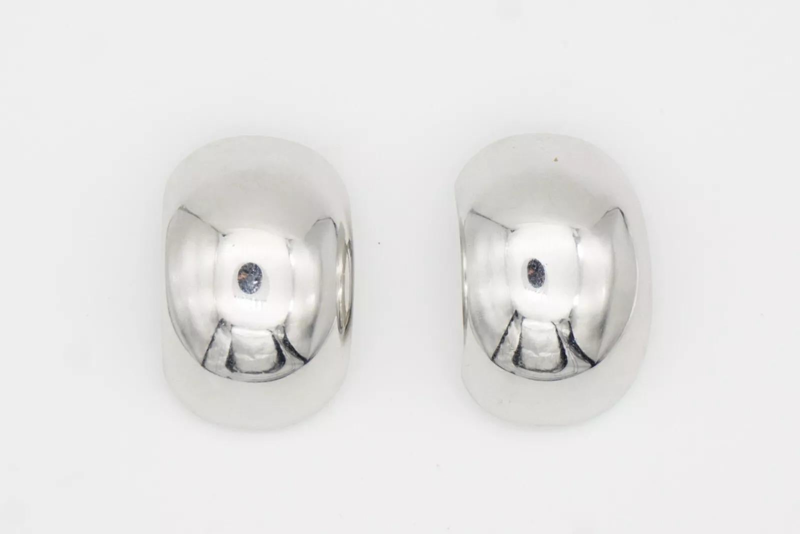 Christian Dior Vintage Large Glow Semi Circle Demi Dome Silver Hoop Earrings For Sale 7