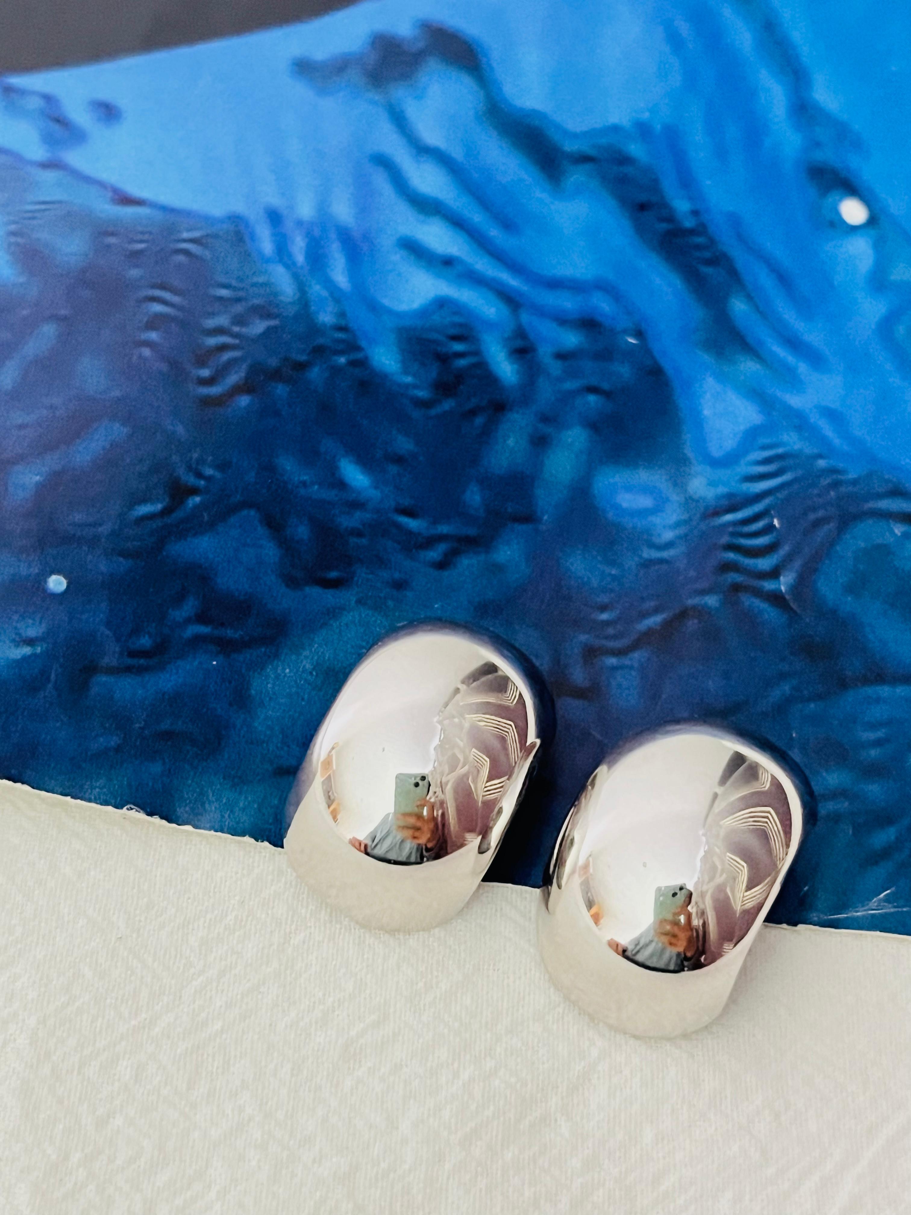 Christian Dior Vintage Large Glow Semi Circle Demi Dome Silver Hoop Earrings In Excellent Condition For Sale In Wokingham, England