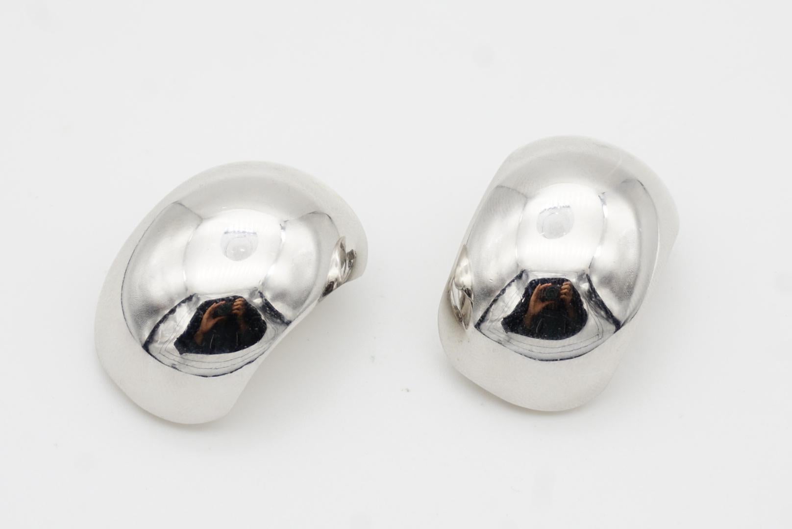 Christian Dior Vintage Large Glow Semi Circle Demi Dome Silver Hoop Earrings For Sale 3