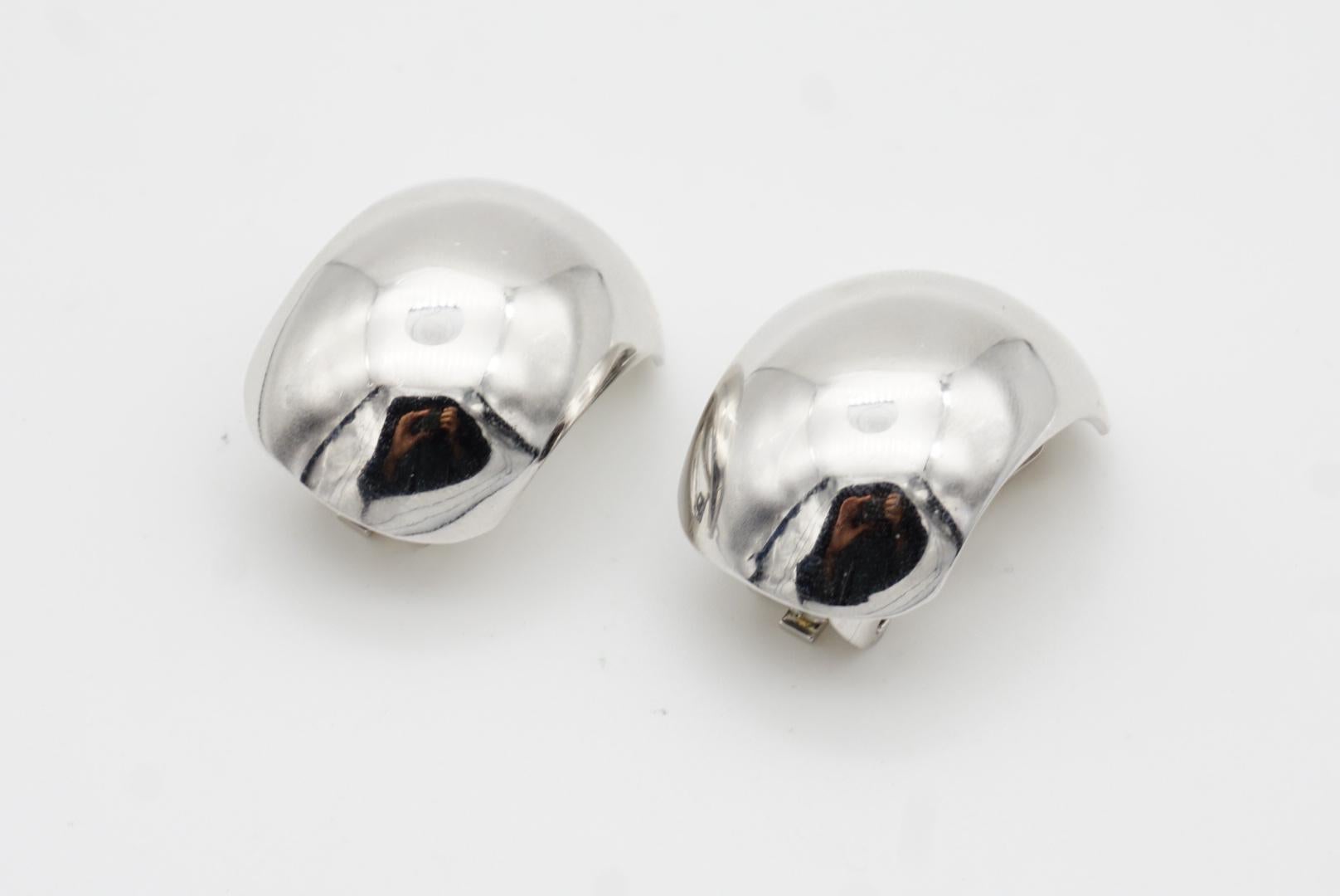 Christian Dior Vintage Large Glow Semi Circle Demi Dome Silver Hoop Earrings 4