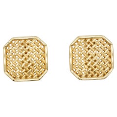 Christian Dior Vintage Large Gold Openwork Square Octagon Mesh Chunky Earrings