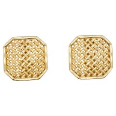 Christian Dior Vintage Large Gold Openwork Square Octagon Mesh Chunky Earrings