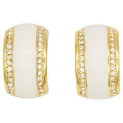 Christian Dior Vintage Grandes Pendientes de Oro Blanco Cristales Aro Cúpula Elegante