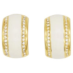 Christian Dior Vintage Grandes Pendientes de Oro Blanco Cristales Aro Cúpula Elegante