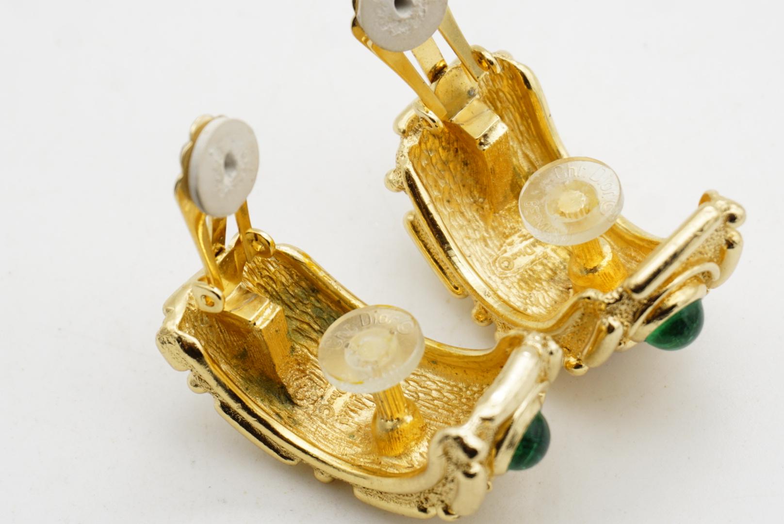 Christian Dior Vintage Large Gripoix Emerald Ruby Sapphire Hoop Domed Earrings For Sale 9