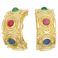 Christian Dior Vintage Grandes Boucles d
oreilles Gripoix Emeraude Rubis Saphir Dôme