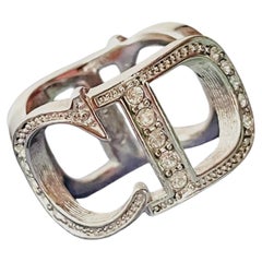 Christian Dior Vintage Large Iconic CD Crystals Cocktail Statement Ring 6